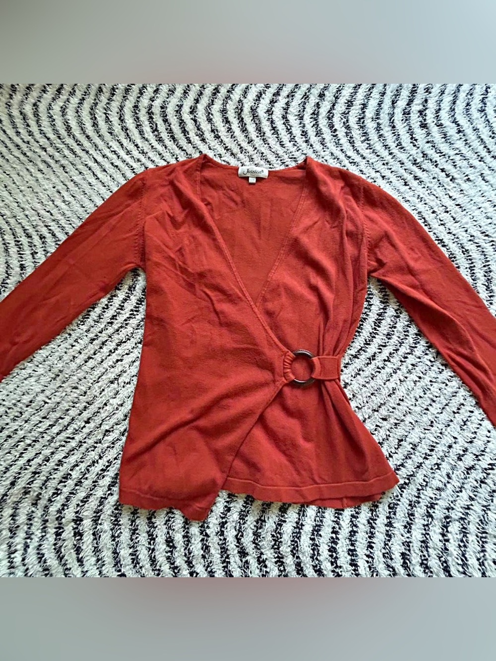 Long Sleeve Rust Wrap Top with Ring Detail - Women